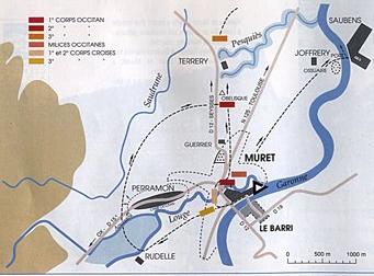 Plan de la bataille de Muret